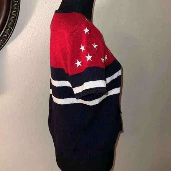 Vintage Norton Studio American Flag Knit Sweater Cardigan Short Sleeves … - Picture 8 of 16